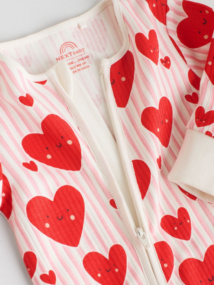 Red Heart Two Way Zip Baby Sleepsuits 3 Pack (0mths-3yrs)