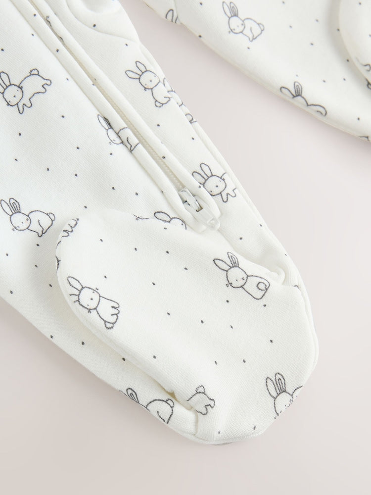 Ecru Fleece Lined Two Way Zip Baby Sleepsuit