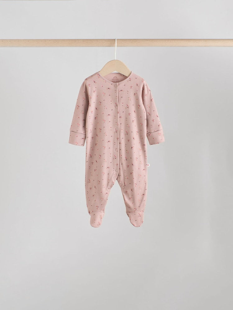 Pink/Rust Ditsy Floral 5 Pack Baby Sleepsuits (0-2yrs)