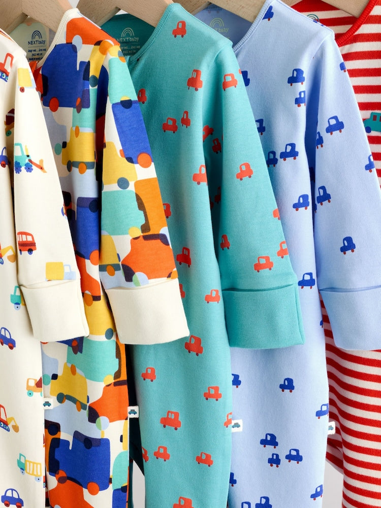 Multi Two Way Zip Baby Sleepsuit 5 Pack (0mths-3yrs)