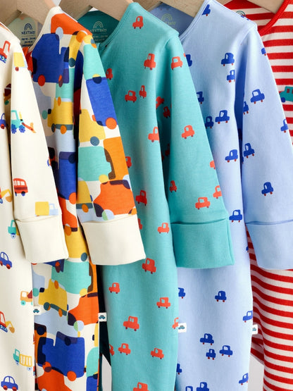 Multi Two Way Zip Baby Sleepsuit 5 Pack (0mths-3yrs)