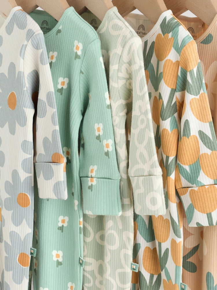 Sage Green Floral Baby Sleepsuits 5 Pack (0mths-2yrs)