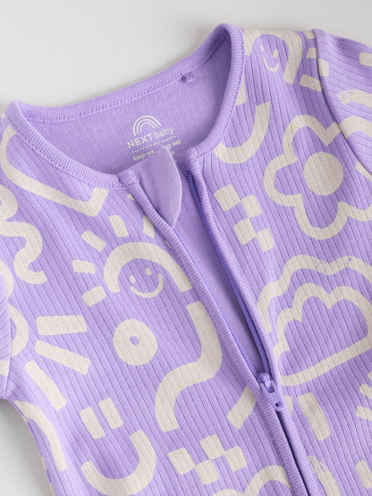Lilac Purple 3 Pack Two Way Zip Baby Sleepsuits (0mths-3yrs)