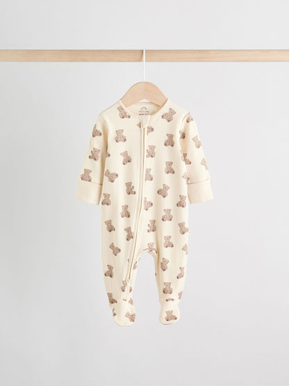 Brown Bear Print Two Way Zip Baby Sleepsuits 4 Pack (0mths-2yrs)