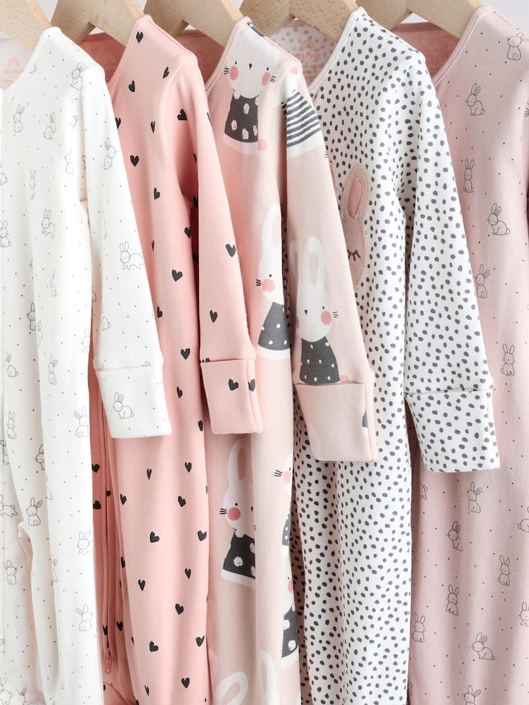 Brown/Cream 5 Pack Two Way Zip Baby Sleepsuits (0mths-2yrs)