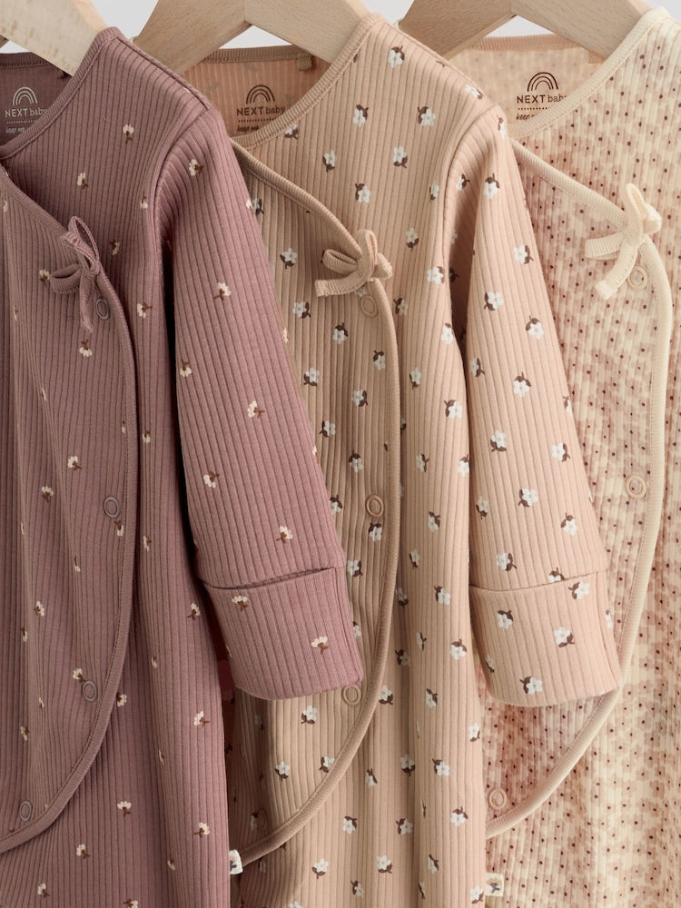 Brown Ditsy Floral Baby Sleepsuits 3 Pack (0-2yrs)