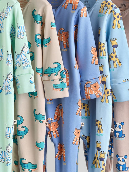 Multi Cotton Two Way Zip Baby Sleepsuits 5 Pack (0-2yrs)