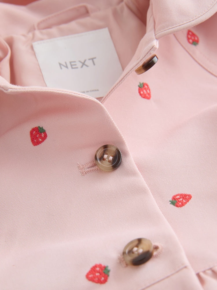 Pink Embroidery Shower Resistant Button Front Coat