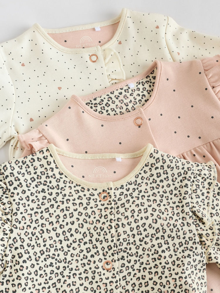 Pink 3 Pack Baby Sleepsuits with Matching Turbans (0mths-2yrs)