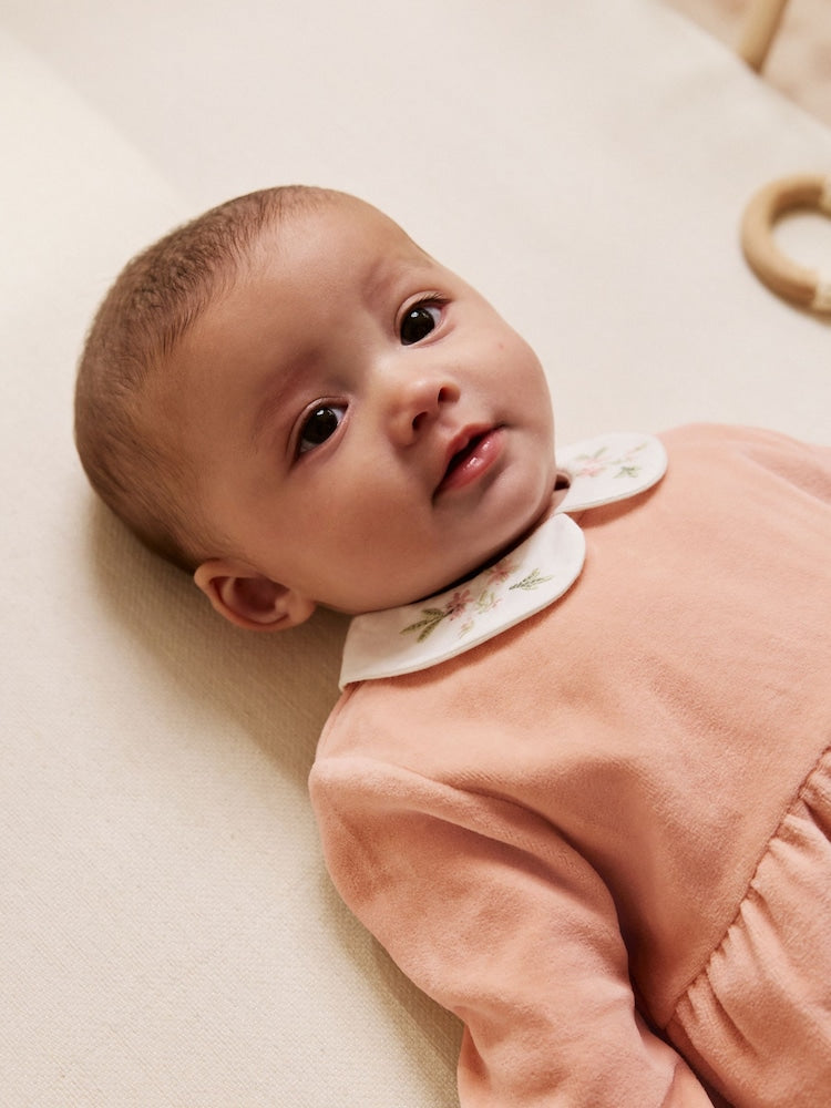 Pink Velour Baby Sleepsuit (0mths-3yrs)
