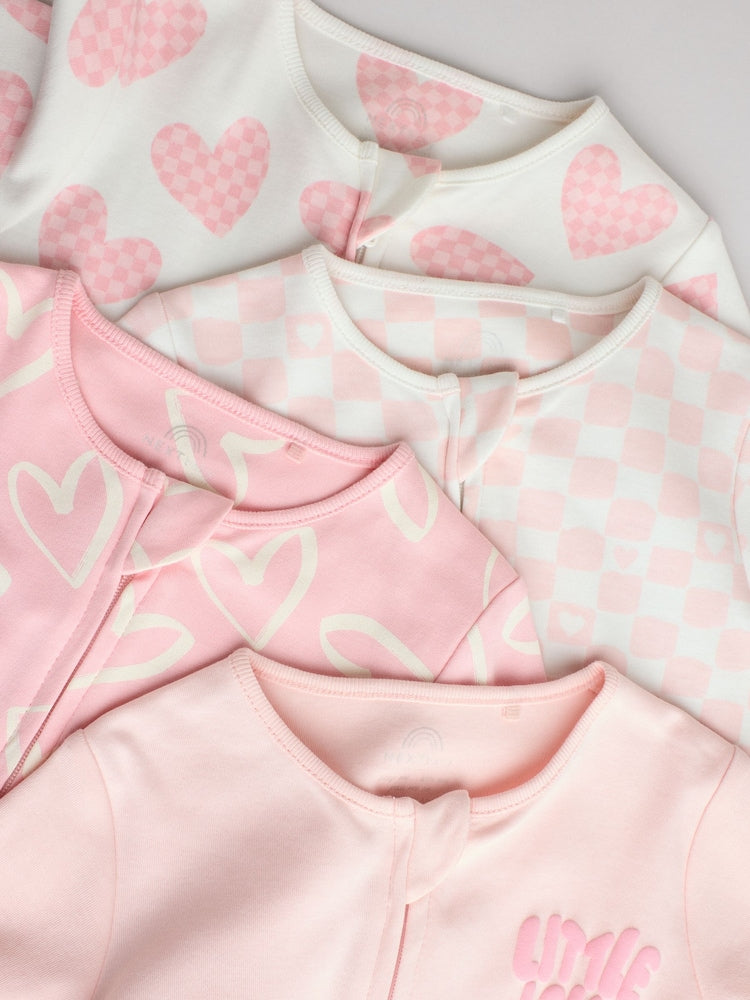 Pink Print Two Way Zip Baby Sleepsuits 4 Pack (0mths-3yrs)